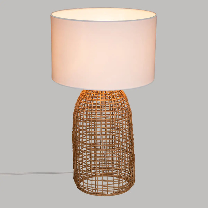 Lampe cylindre "Karla" - rotin - blanc H56 cm