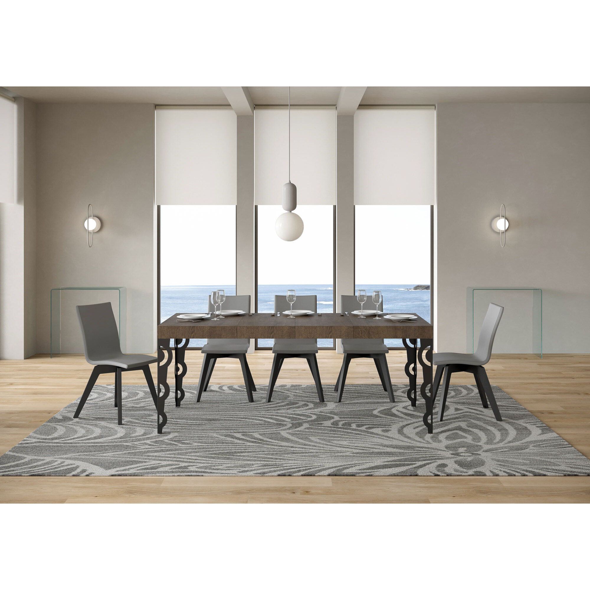 Table extensible 90x140/244 cm Karamay Premium Noyer cadre Anthracite