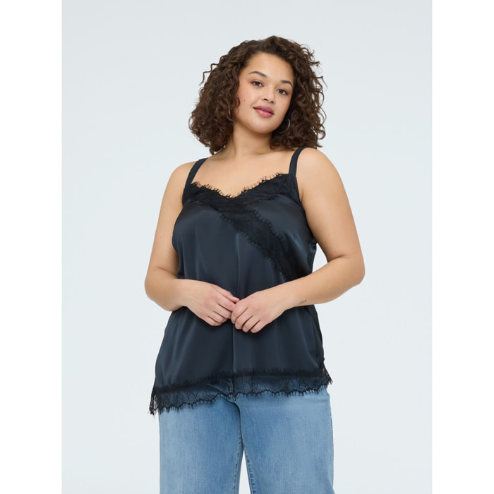 Fiorella Rubino - Top in raso con dettagli in pizzo - Nero