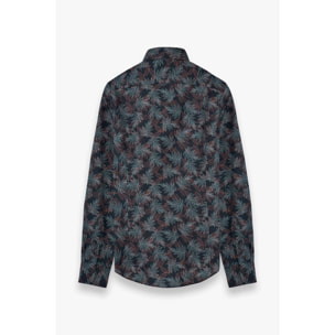 Camicia Uomo 2 Bottoni Button Down Slim Popeline Fantasia Verde Scuro e Mattone