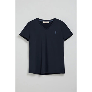 Camiseta azul marino de escote en pico y bordado Rigby Best