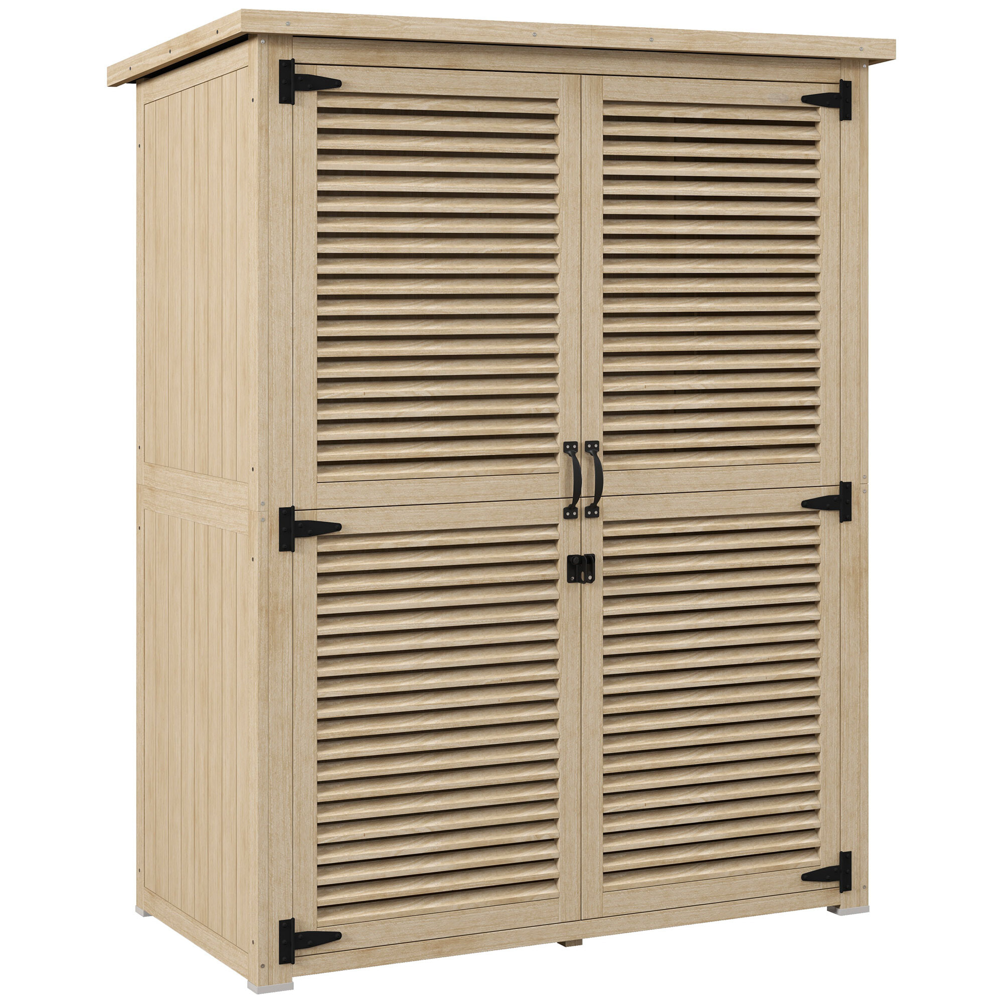 Outsunny Cobertizo de Madera 0,83 m² 127x65x168 cm Armario de Exterior de Madera con 2 Puertas de Persiana 2 Estantes 2 Asas y Techo Impermeable para Jardín Natural