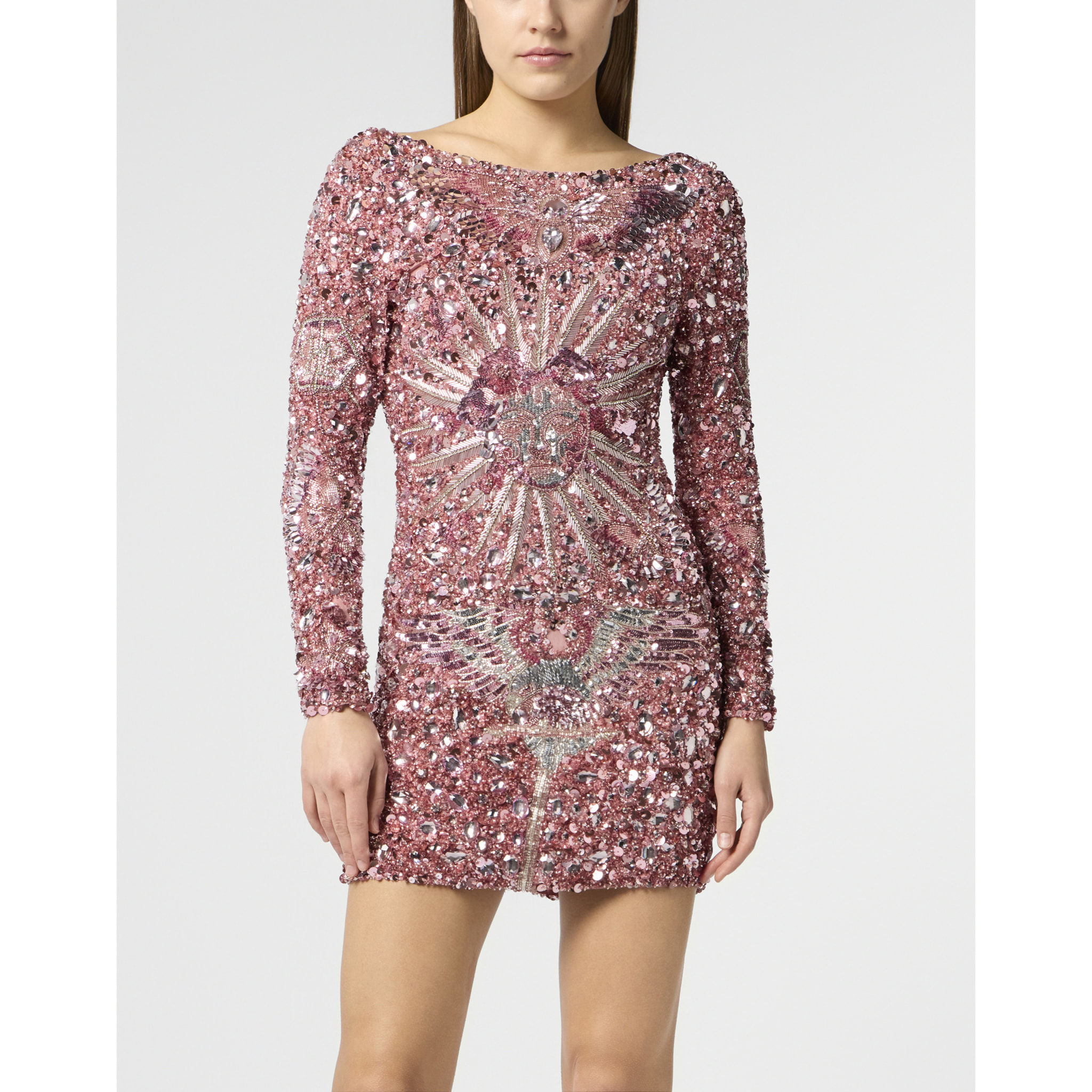 PHILIPP PLEIN Open Back Mini Dress Tattoo Paillettes