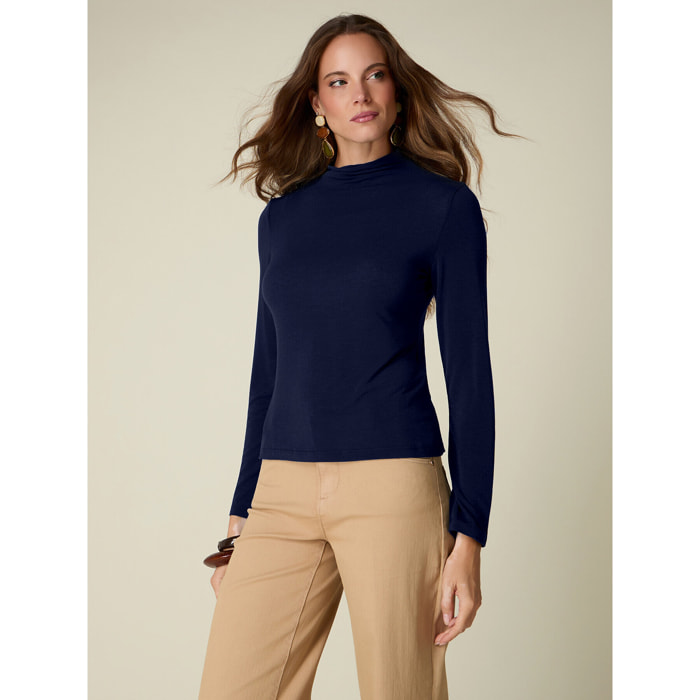 Oltre - T-shirt lupetto misto cashmere - Blu