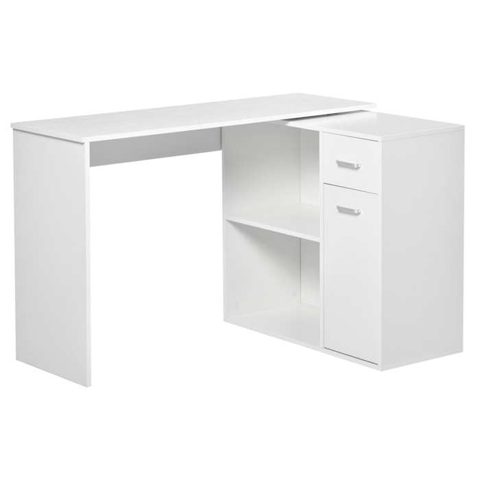 Bureau d'angle ou droit modulable bibliothèque tiroir une porte blanc