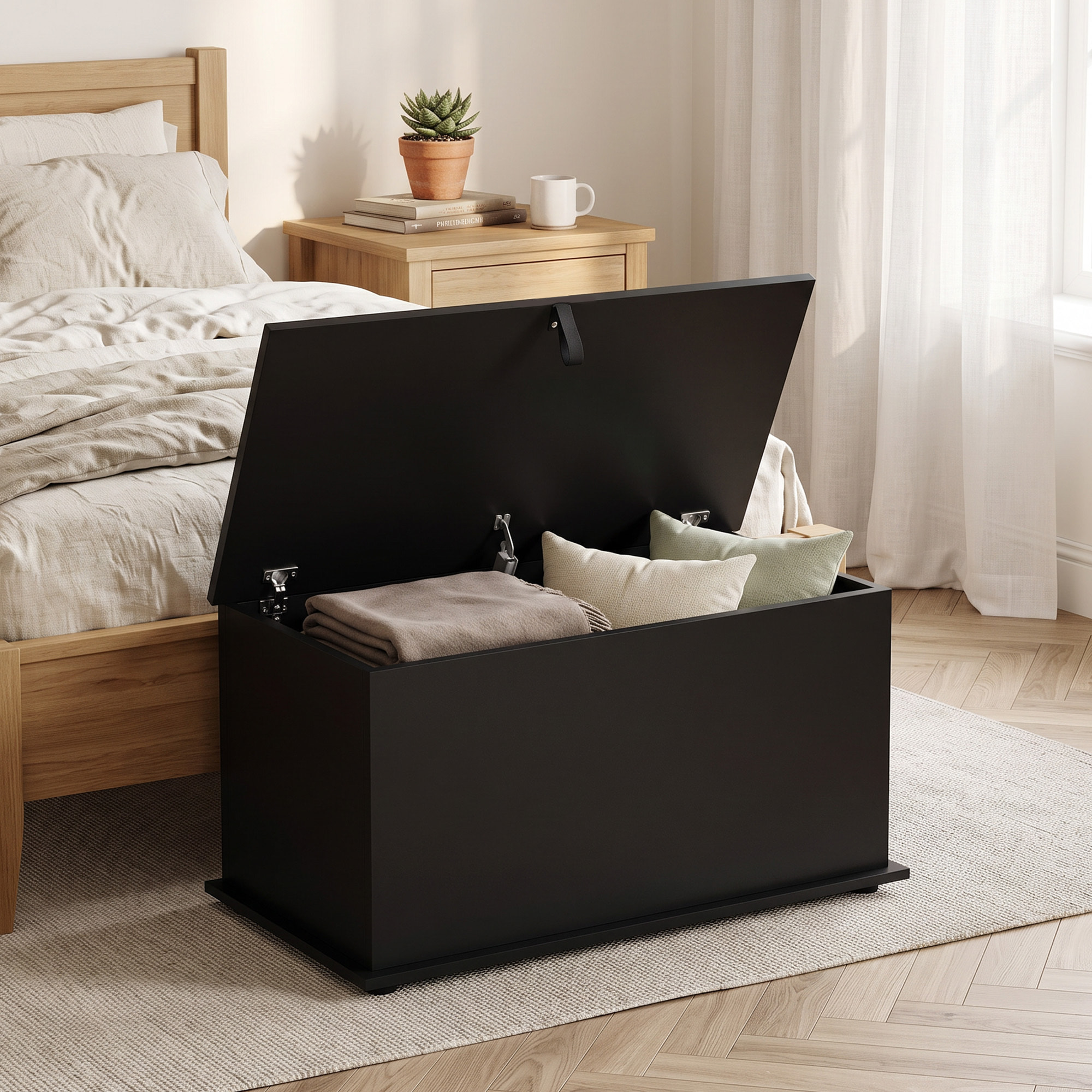 HOMCOM Baúl de Almacenaje 102L, Banco de Almacenaje, Banco Zapatero con Bisagra de Seguridad, Estilo Moderno, para Pasillo, Dormitorio, Recibidor, Salón, 80x40x45 cm, Negro