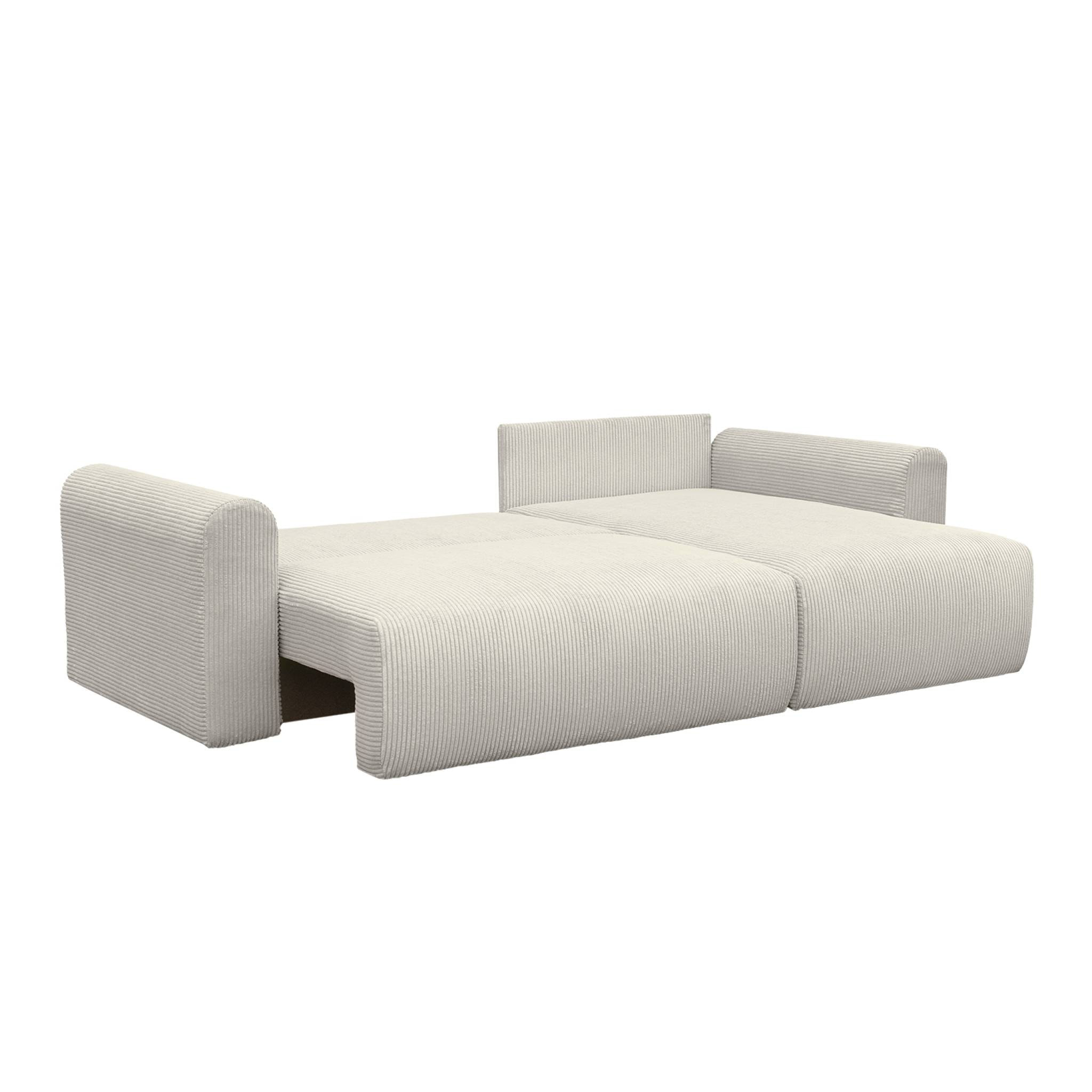 Canapé d'angle convertible réversible 3 places velours côtelé greige avec coffre de rangement - Almo