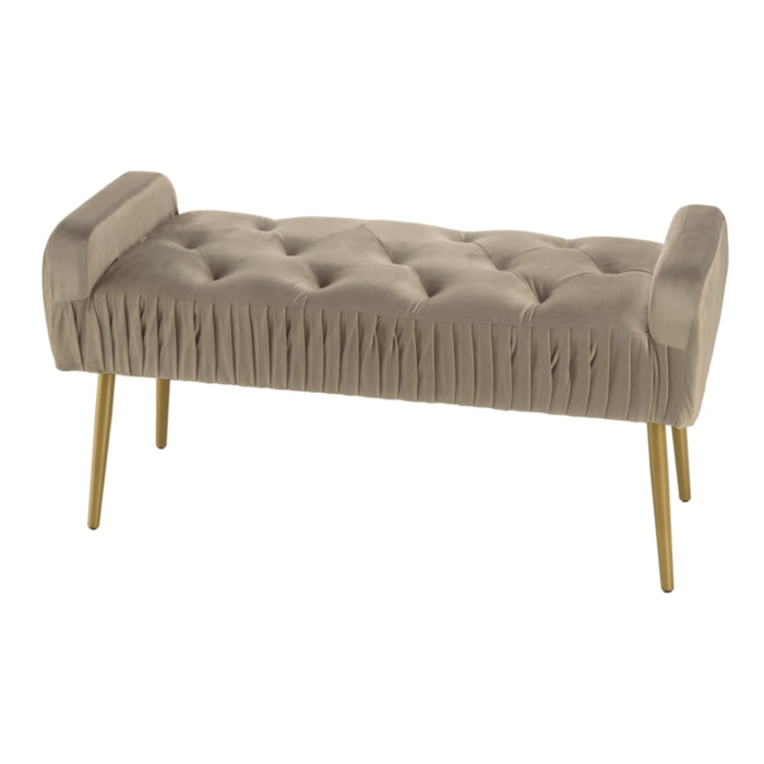 AGATHE - Banc de lit velours taupe pieds métal doré