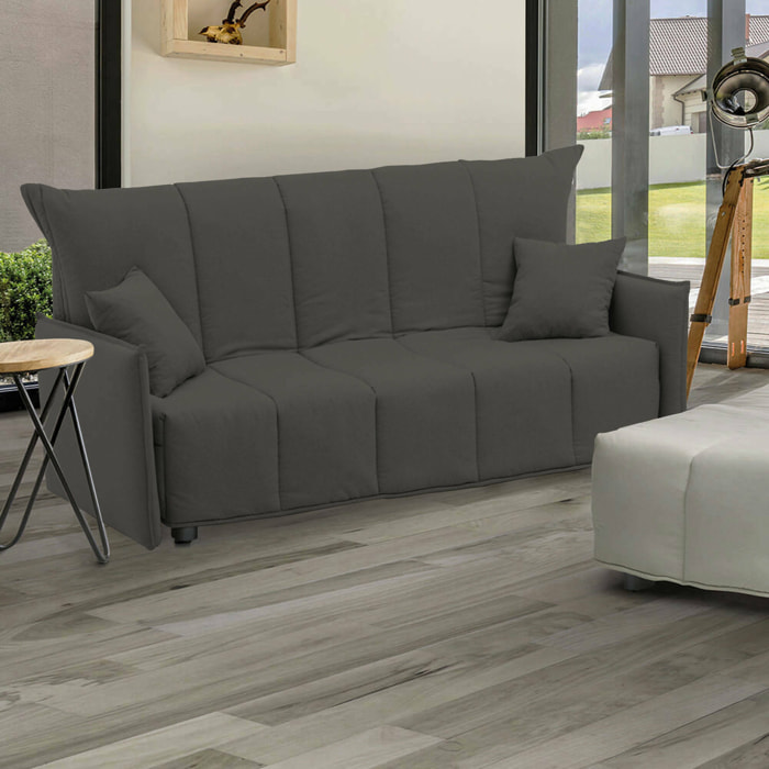 Divano letto 3 posti Ardis, Sofà con apertura a carrello in tessuto imbottito, Braccioli standard, 100% Made in Italy, Cm 190x90h85, Grigio