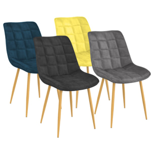 Chaises Melinda en velours mix de couleurs (bleu, gris clair, gris foncé et jaune) et pieds dorés - lot de 4