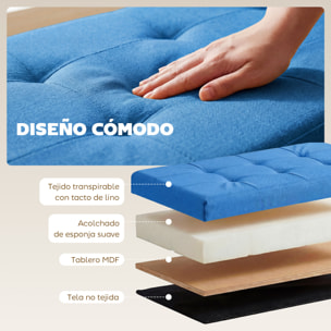 Puff Almacenaje, Banco Almacenaje Plegable, 84 L, 76x38x38 cm, Tapizado en Lino Sintético, Baúl de Almacenamiento, Carga 120 kg, Taburete para Sala de Estar, Dormitorio, Entrada, Azul Claro