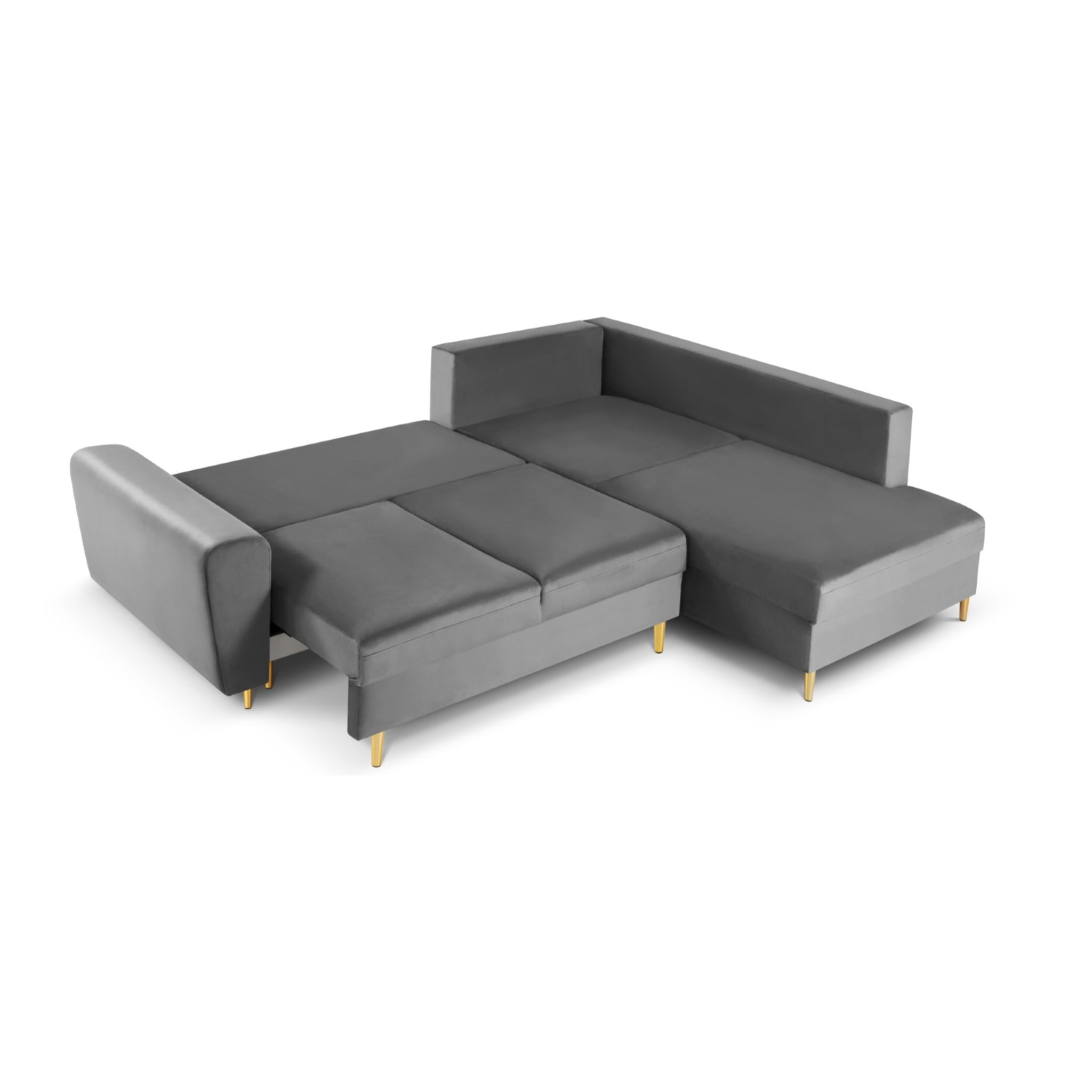 Canapé d'angle droit convertible avec coffre de rangement "Kyoto" 5 places en velours gris clair