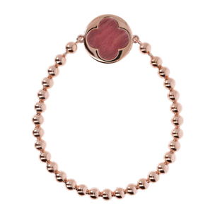 Bracciale a Sfere Golden con Ciondolo Quadrifoglio in Quarzite Rossa Placcato Oro Rosa 18kt