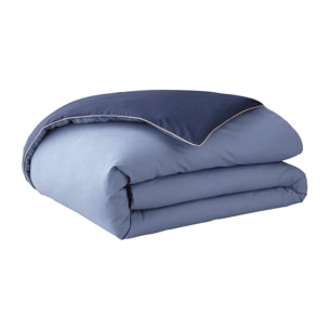 Housse de couette bicolore en coton, BONS JOURS, Bleu Nocturne/ Bleu Denim