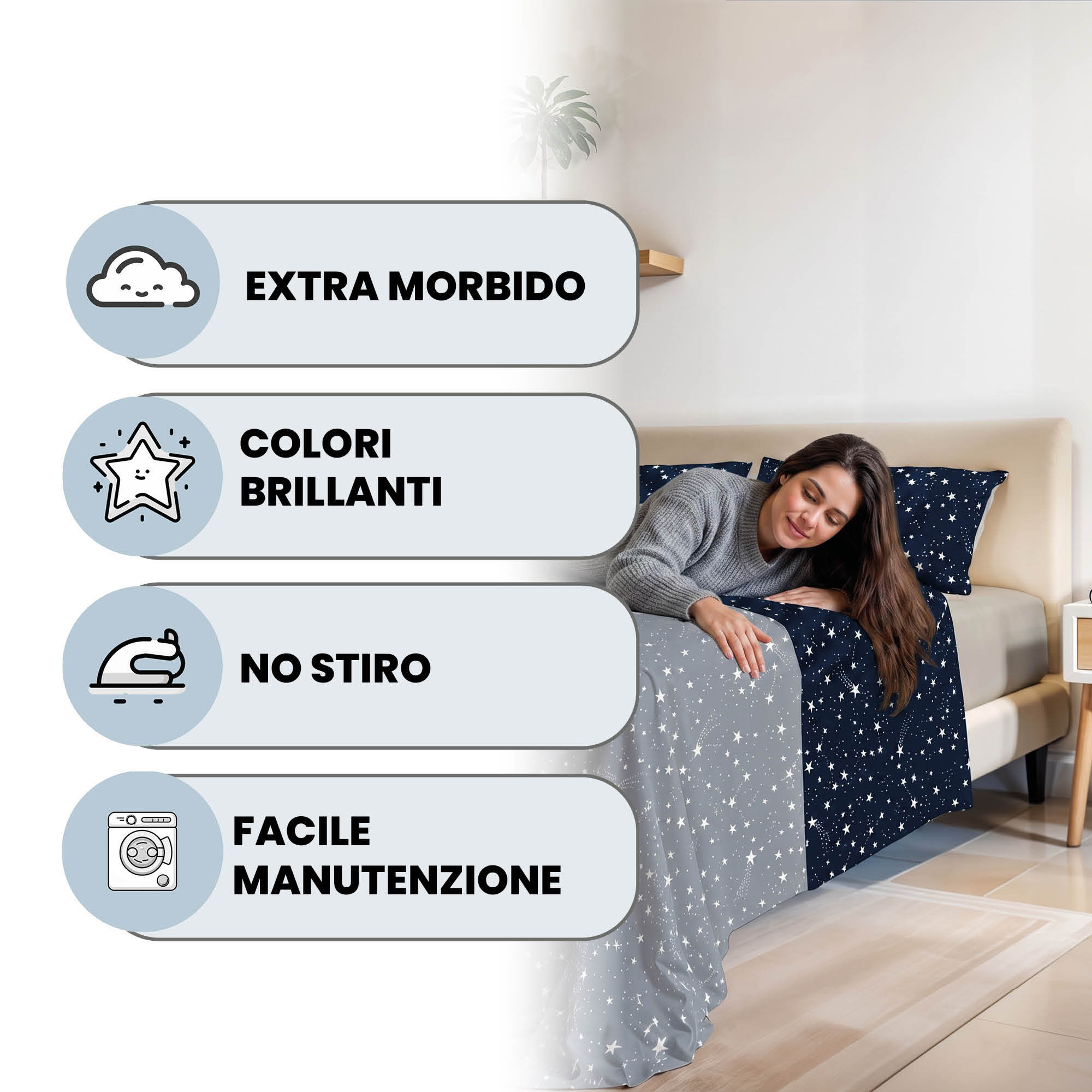 COMPLETO LETTO FASHION, 100% Microfibra, No Stiro - BELLE