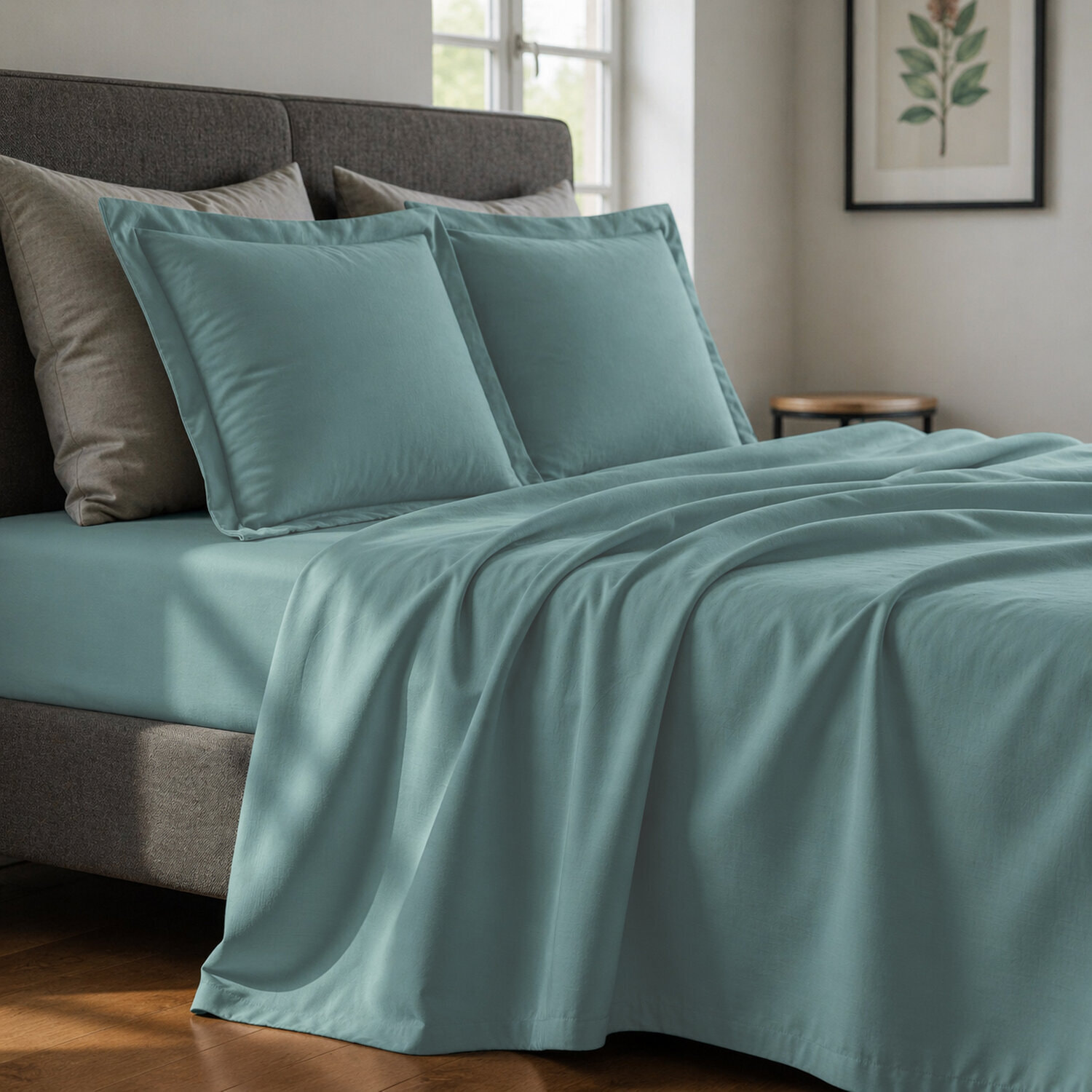 Parure de drap 1 pers 100% coton 57fils + 1 taie bleu canard