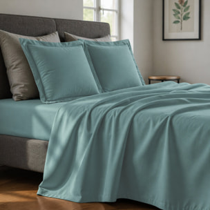 Parure de drap 1 pers 100% coton 57fils + 1 taie bleu canard