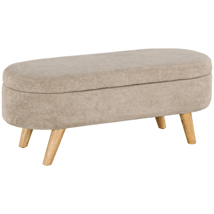 Banco Pie de Cama Banco de Almacenaje con Patas de Madera y Asiento Acolchado Carga 120 kg Puff Almacenaje Ovalado para Dormitorio Entrada Pasillo Beige