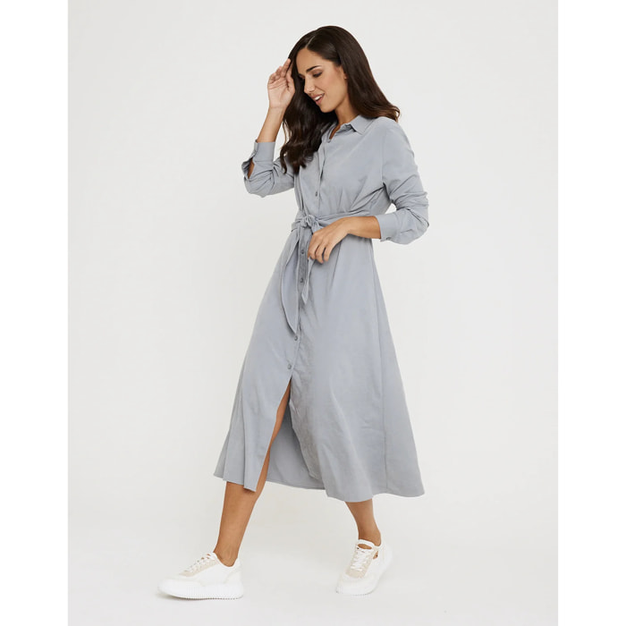 Vestido Largo Camisero Gris - Verona