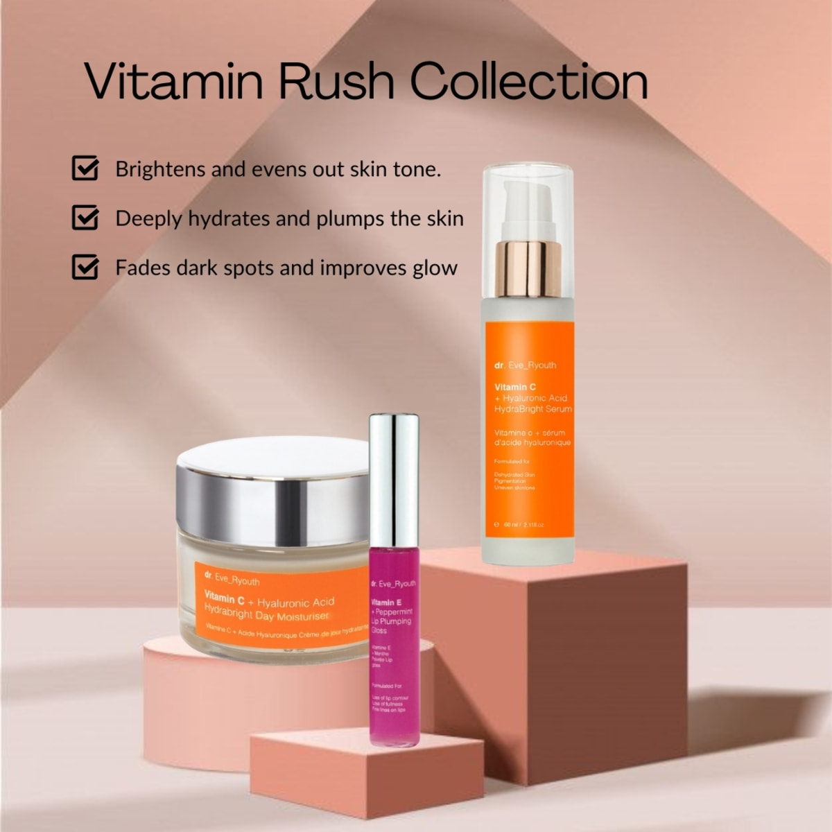 Rellenadores de labios con vitamina E y menta + Hidratante y sérum de noche Hydrabright