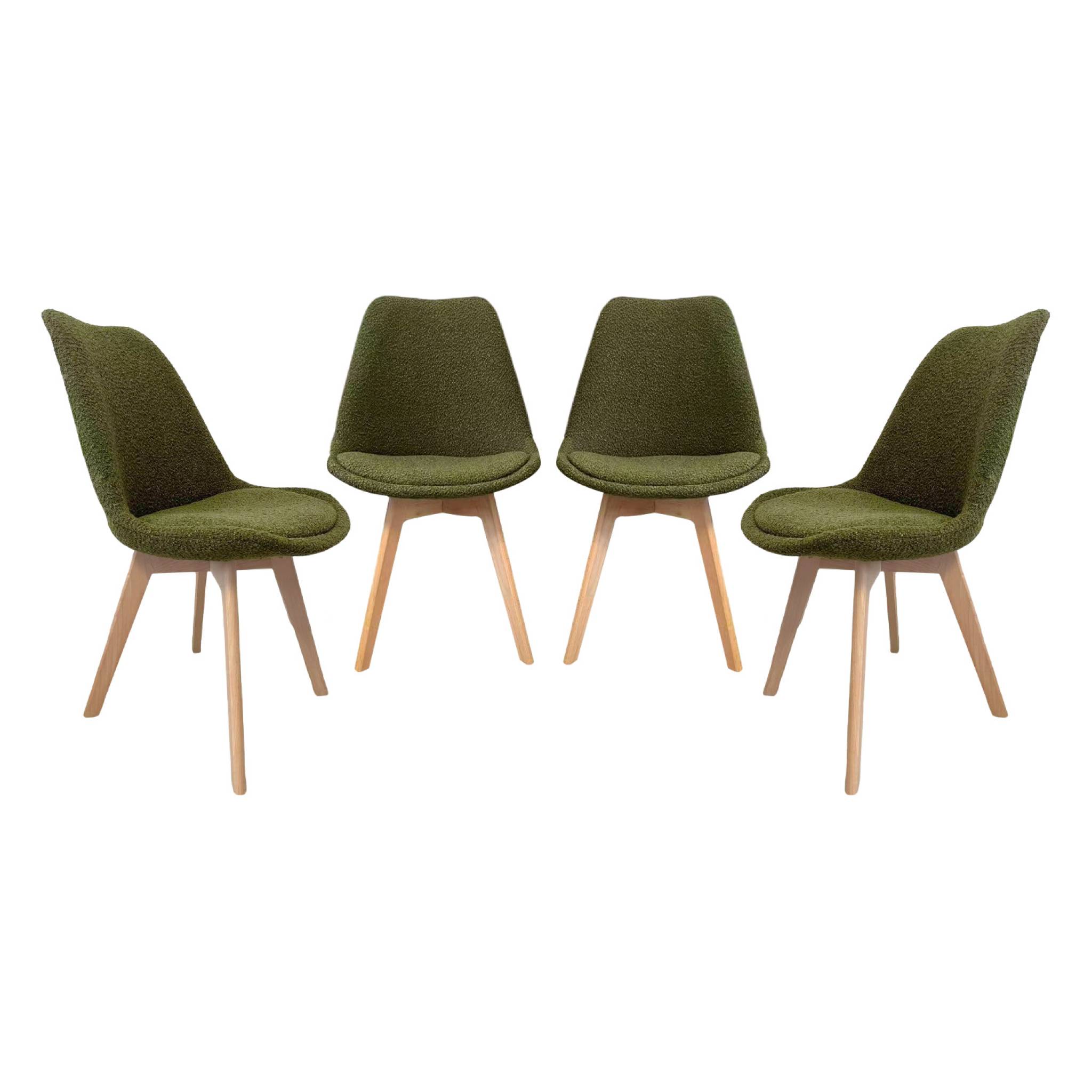 Lot de 4 chaises scandinaves revêtement bouclette texturée kaki. pieds bois de hêtre - Nils