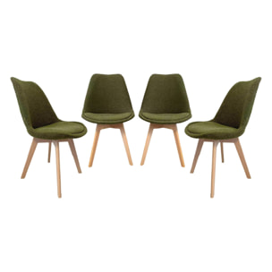 Lot de 4 chaises scandinaves revêtement bouclette texturée kaki. pieds bois de hêtre - Nils