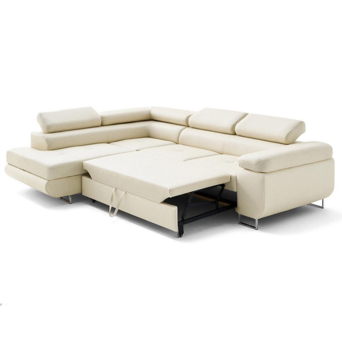Zaria - canapé d'angle gauche 5 places convertible avec coffre et têtières en simili - Beige