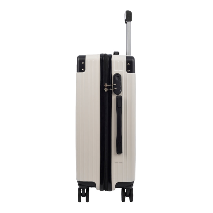 Set di 3 valigie Trolley, in materiale leggero ABS ad alta resistenza con angoli rinforzati. Serratura numerica e 4 ruote doppie removibili e girevoli a 360°.