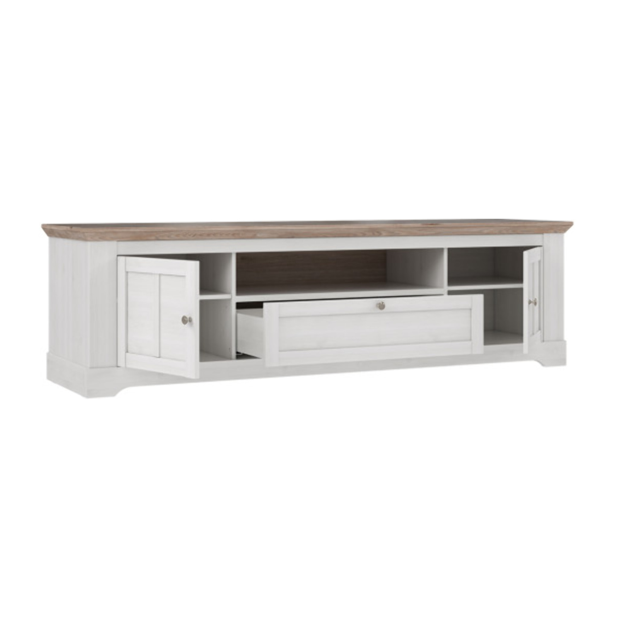 Meuble TV en bois effet chêne clair blanchi L204cm - ILONA