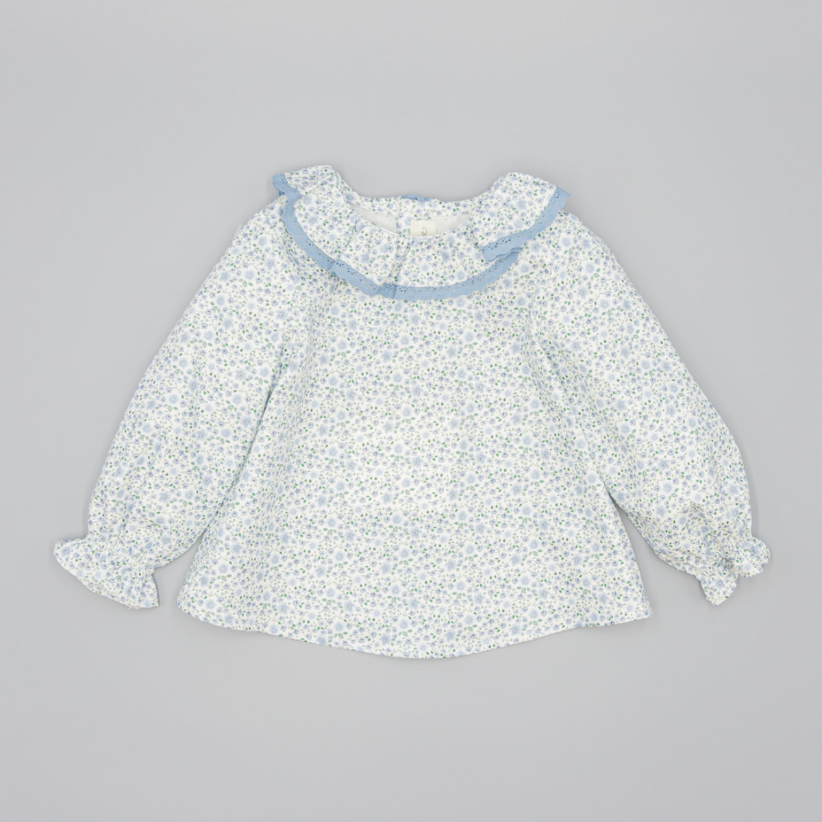 Camisa Azul De Viella Con Estampado Floral