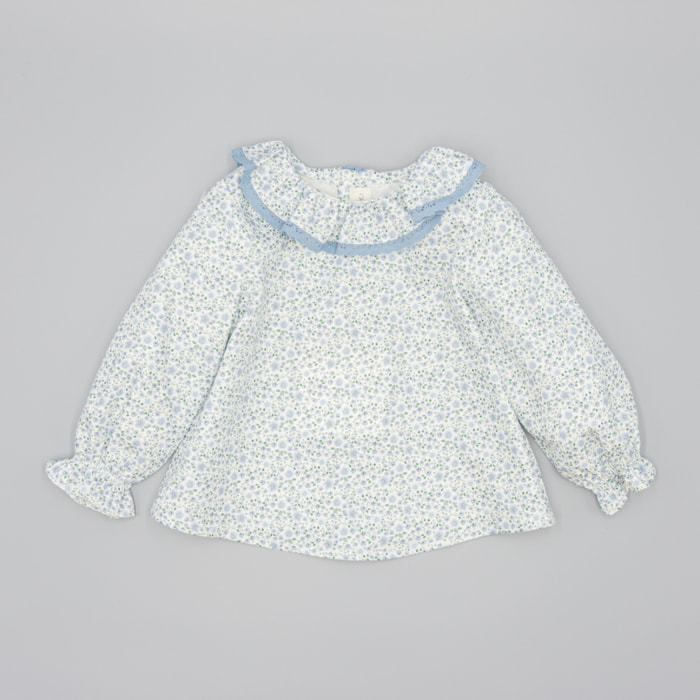 Camisa Azul De Viella Con Estampado Floral