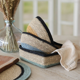 Panier rond en jonc de mer naturel et jaune d18cm DUNE