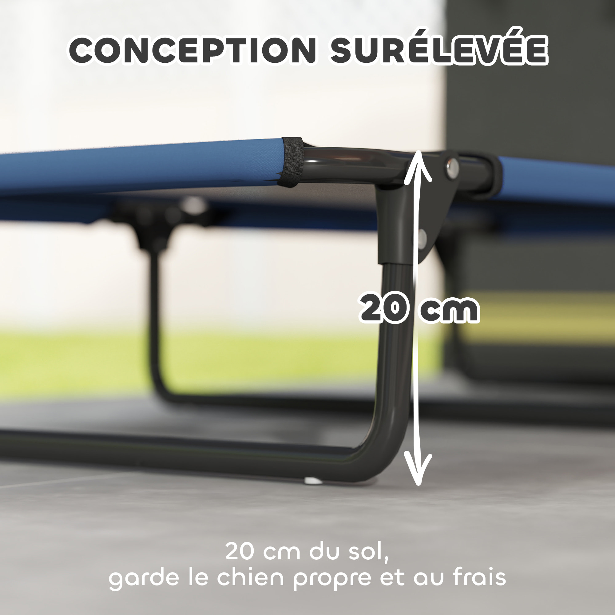 Transat pour animaux pliable - lit pour chien - lit à pieds pour chien dim. 107 x 61 x 20 cm - bleu