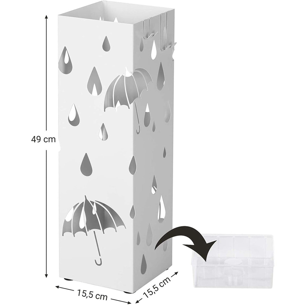 Portaombrelli in metallo bianco con vassoio raccogli-acqua