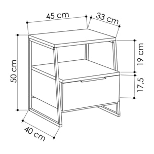 Comodino Dkastrat, Comò basso, Tavolino da notte, Mensola da letto, 45x40h50 cm, Tortora