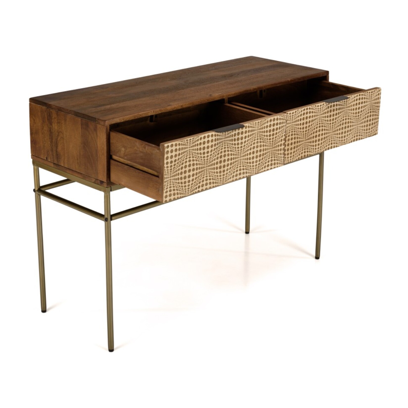 ALIX - Console en bois de manguier 2 tiroirs motifs ethniques