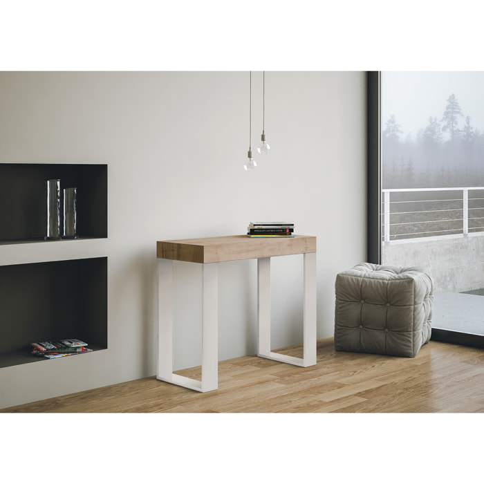 Consola extensible 90x40/196 cm Tecno Small Roble Natural estructura Blanca