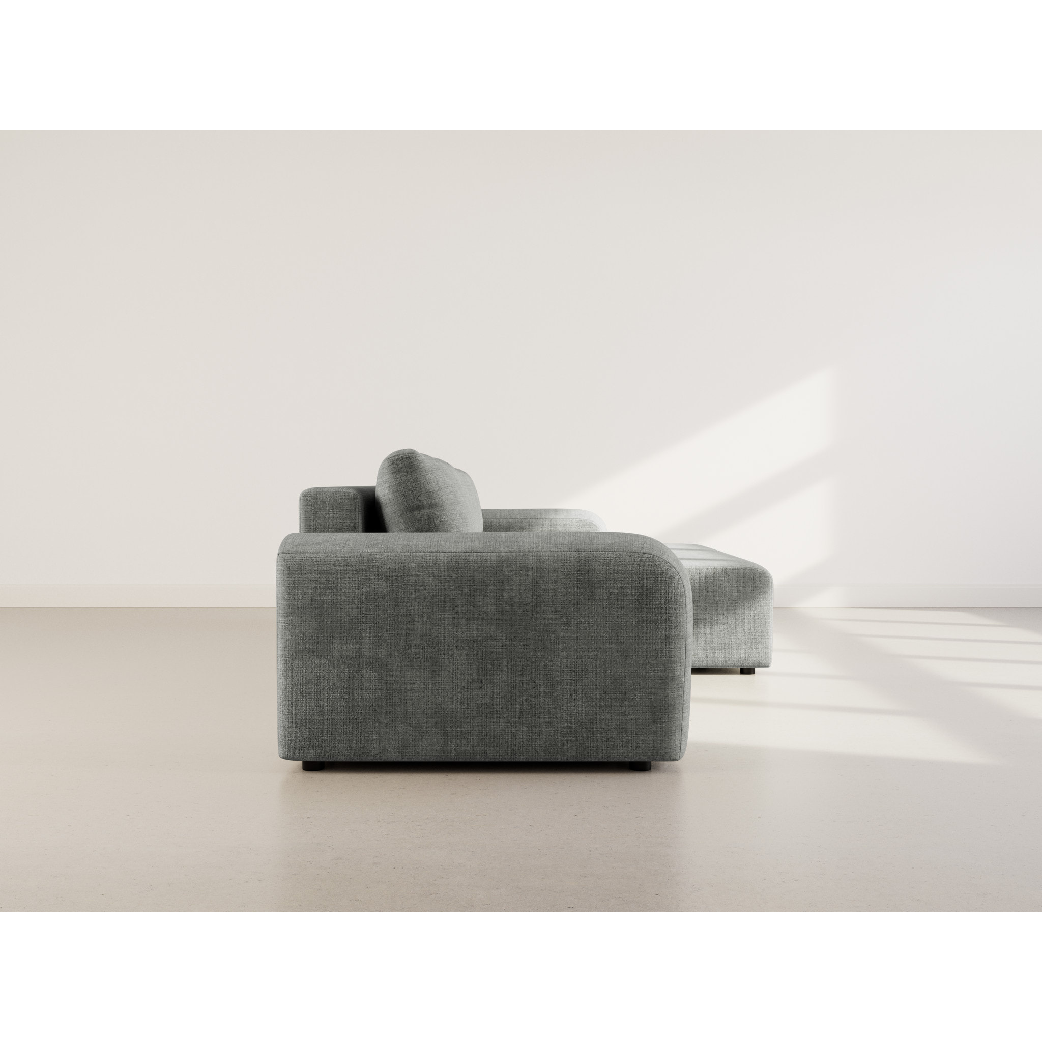 Rebecca - canapé d'angle droit 4 places convertible avec coffre en velours texturé - Gris