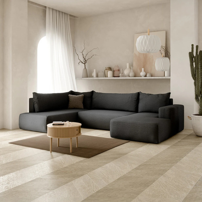 NALA - Canapé panoramique gauche 5 places en tissu gris foncé