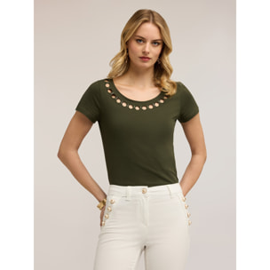 Motivi - T-shirt con motivi cut-out - Verde militare