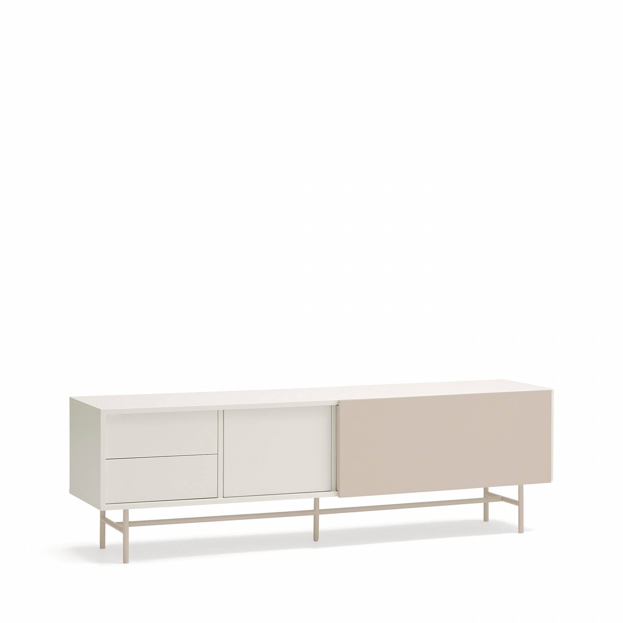 Mueble de televisión Nube 2 cajones, 1 puerta y 1 puerta corredera crema y arena