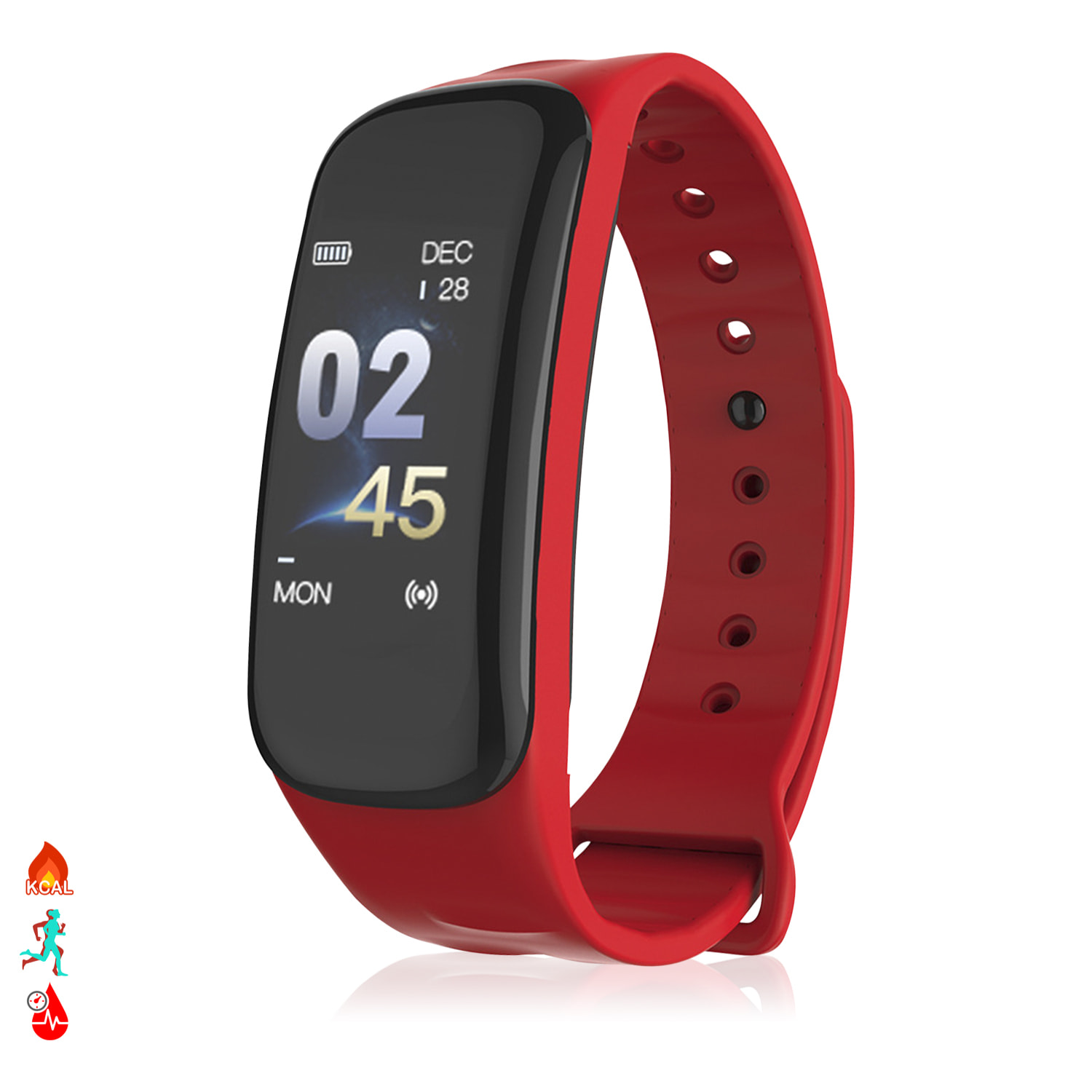 Brazalete inteligente X1 con monitor cardiaco, presión sanguínea y notificaciones.