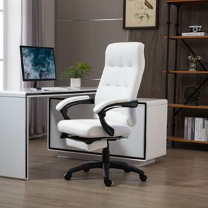 Vinsetto Silla de Oficina Ergonómica Silla de Escritorio Giratoria con Altura Ajustable Función de Inclinación Reposabrazos y Reposapiés Piel Sintética 65x65x118-125 cm Blanco