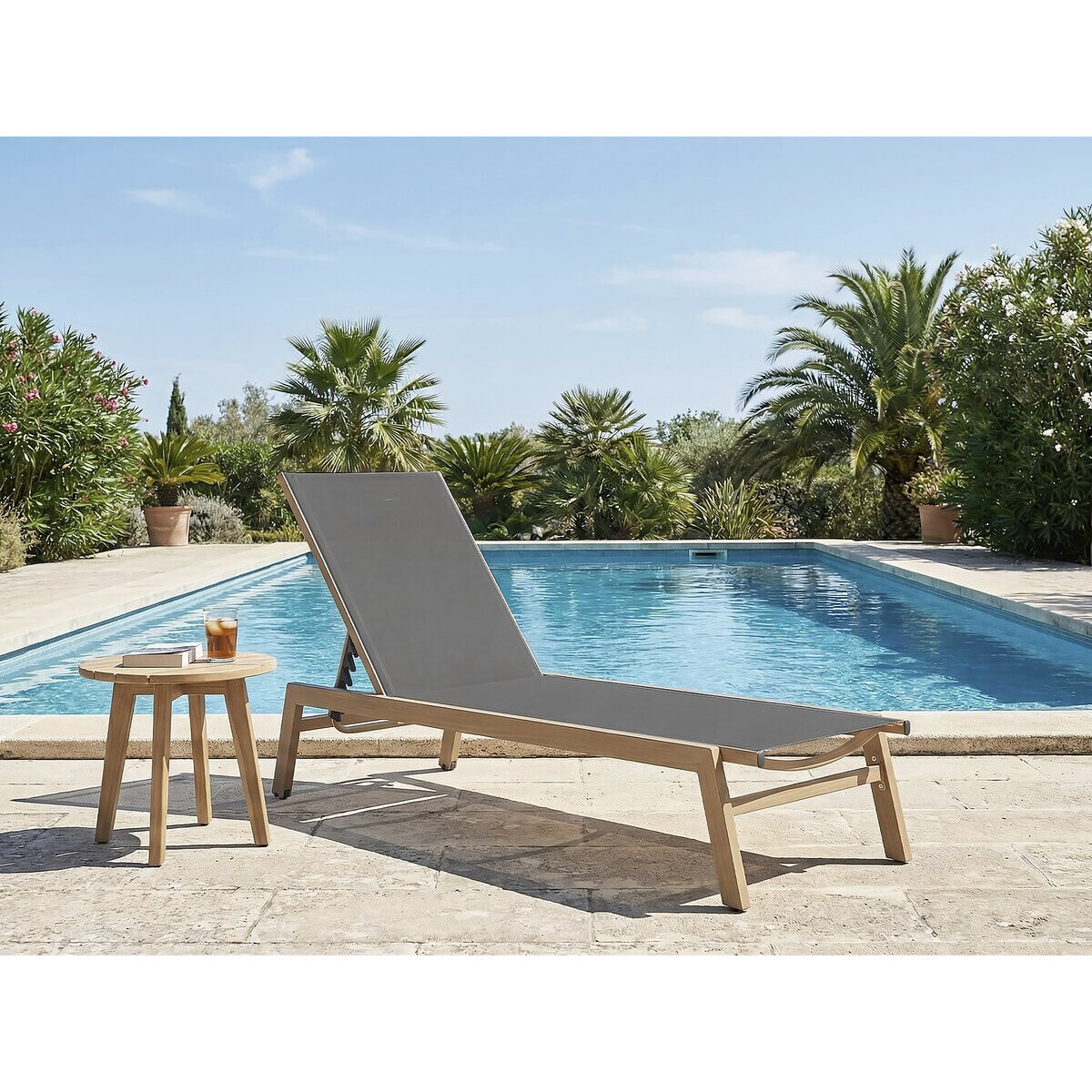 Bain de soleil en aluminium imitation bois  "Elysia" - Gris