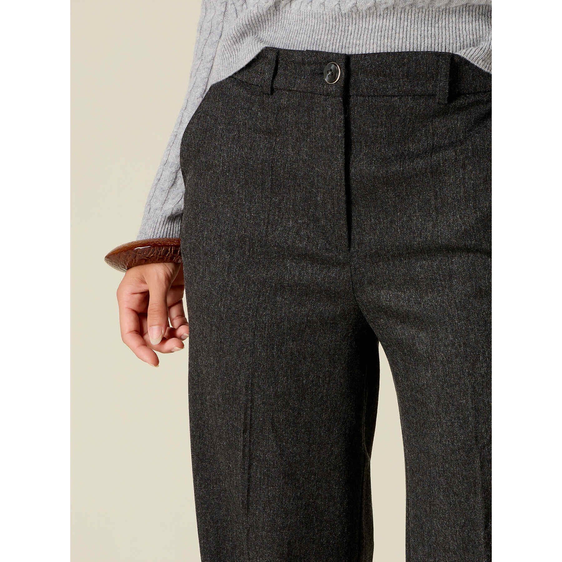 Oltre - Pantaloni palazzo in flanella con tasche - Grigio