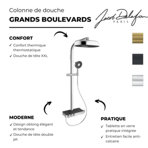 Colonne de douche thermostatique Grands Boulevards avec tablette en verre chromé