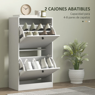 Mueble Zapatero Estrecho Zapatero Entrada Recibidor con 2 Cajones Abatibles y Estantes Ajustables para 8 Pares de Zapatos Armario para Zapato para Pasillo 47x26x85 cm Blanco