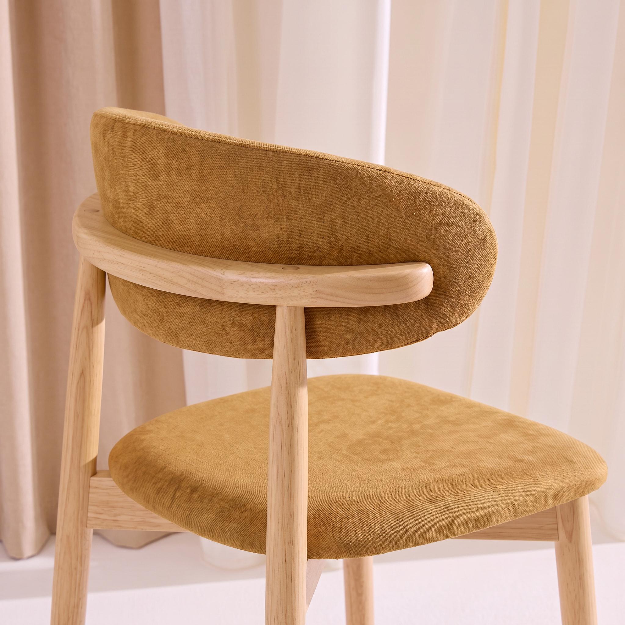 Tabouret de bar bois d'hévéa naturel et tissu chenille (lot de 2)  PAOLA