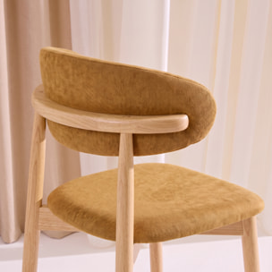 Tabouret de bar bois d'hévéa naturel et tissu chenille (lot de 2)  PAOLA