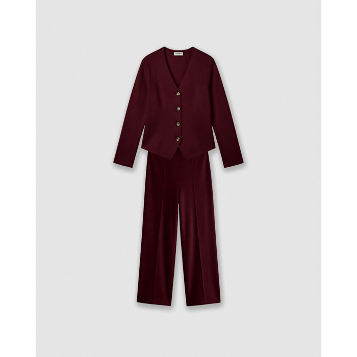 Set chaqueta pantalón angorina burdeos